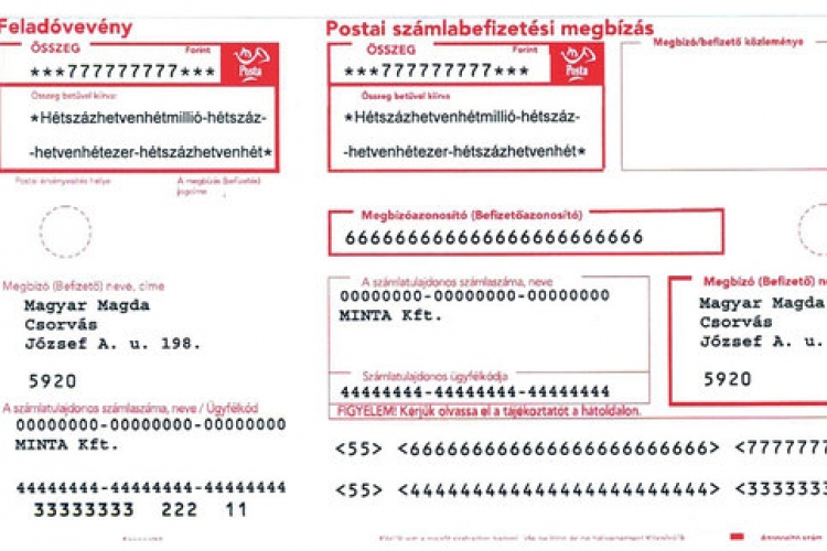 Fehér csekken fizethető villanyszámla