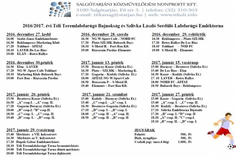 Téli Teremlabdarúgó Bajnokság - 2016/2017. Salgótarján
